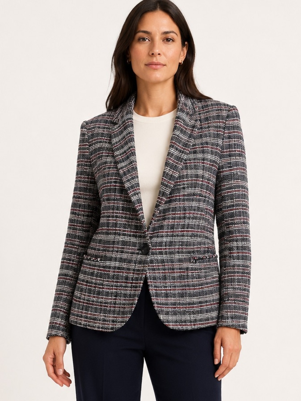 Isabel Marant Étoile Erix Tweed Blazer Size 38 Black White Red cotton Blend